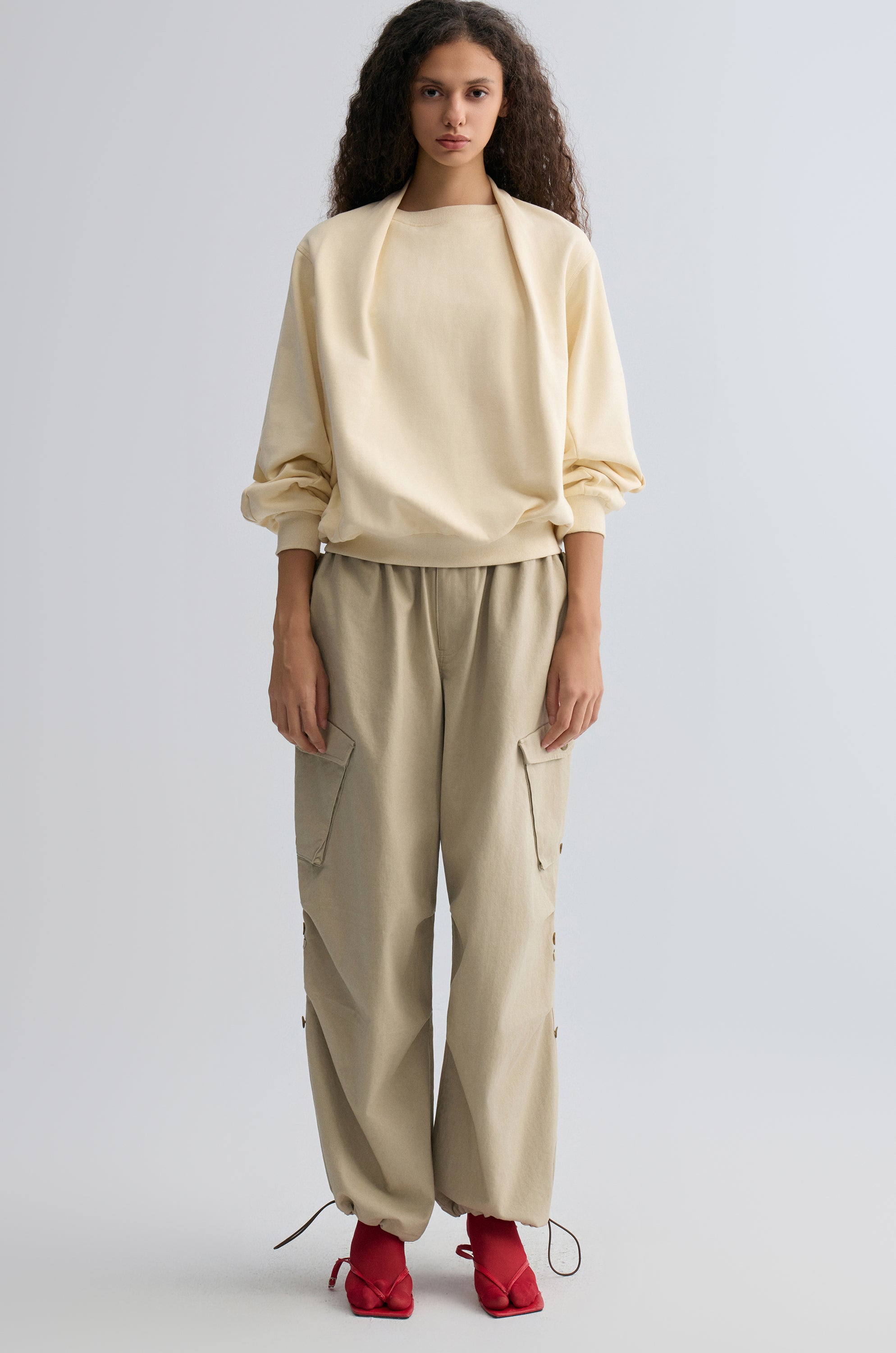 Cotton Panelled Sweater Cream
