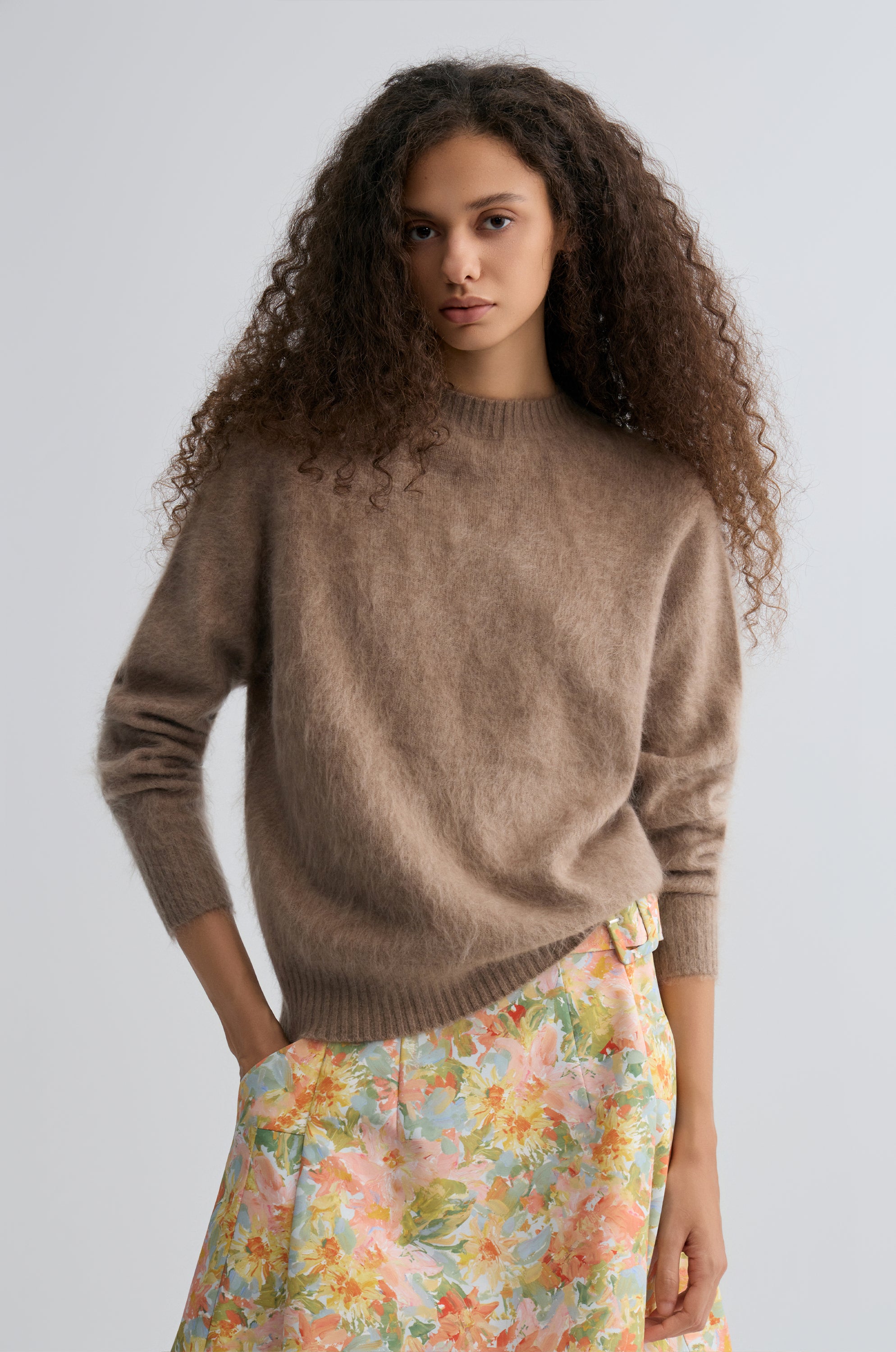 Buttery Boxy Brushed Wool Sweater Truffle Melange