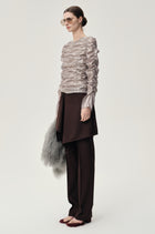 Metallic Silk Elastic Gathered Blouse Silver