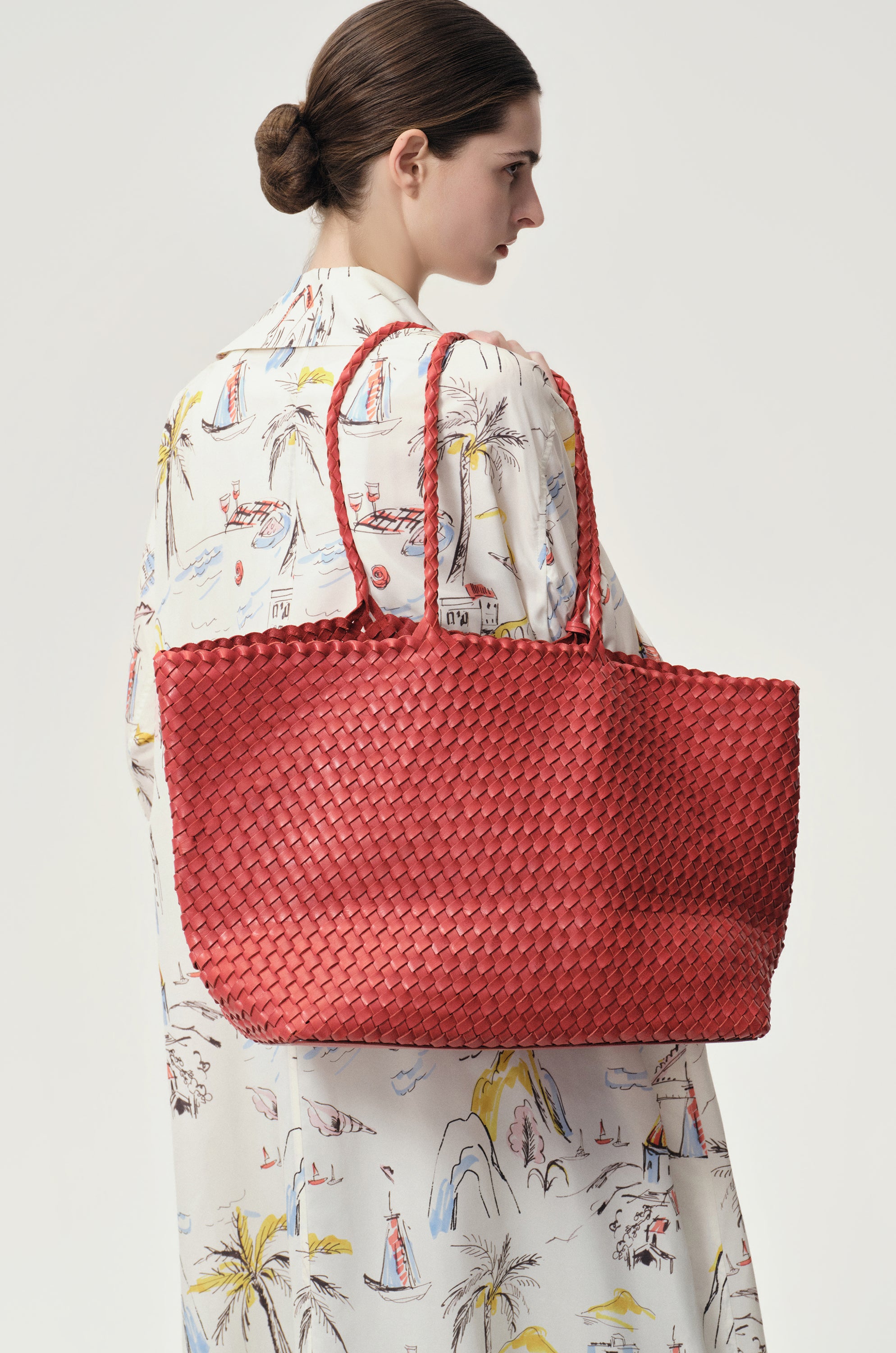 Soleil Woven Large Tote Red