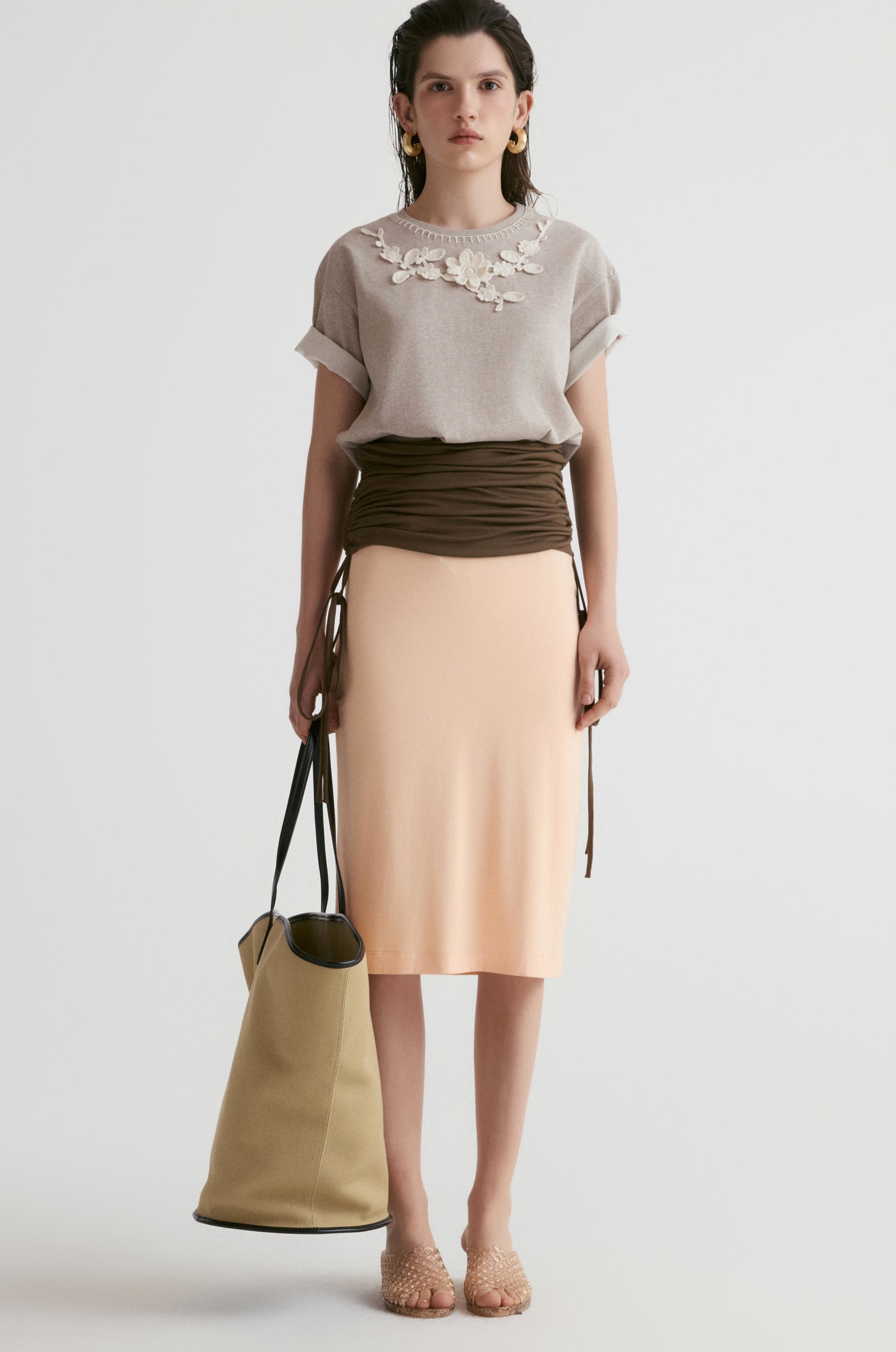 Rib Two-tone Skirt-Peach