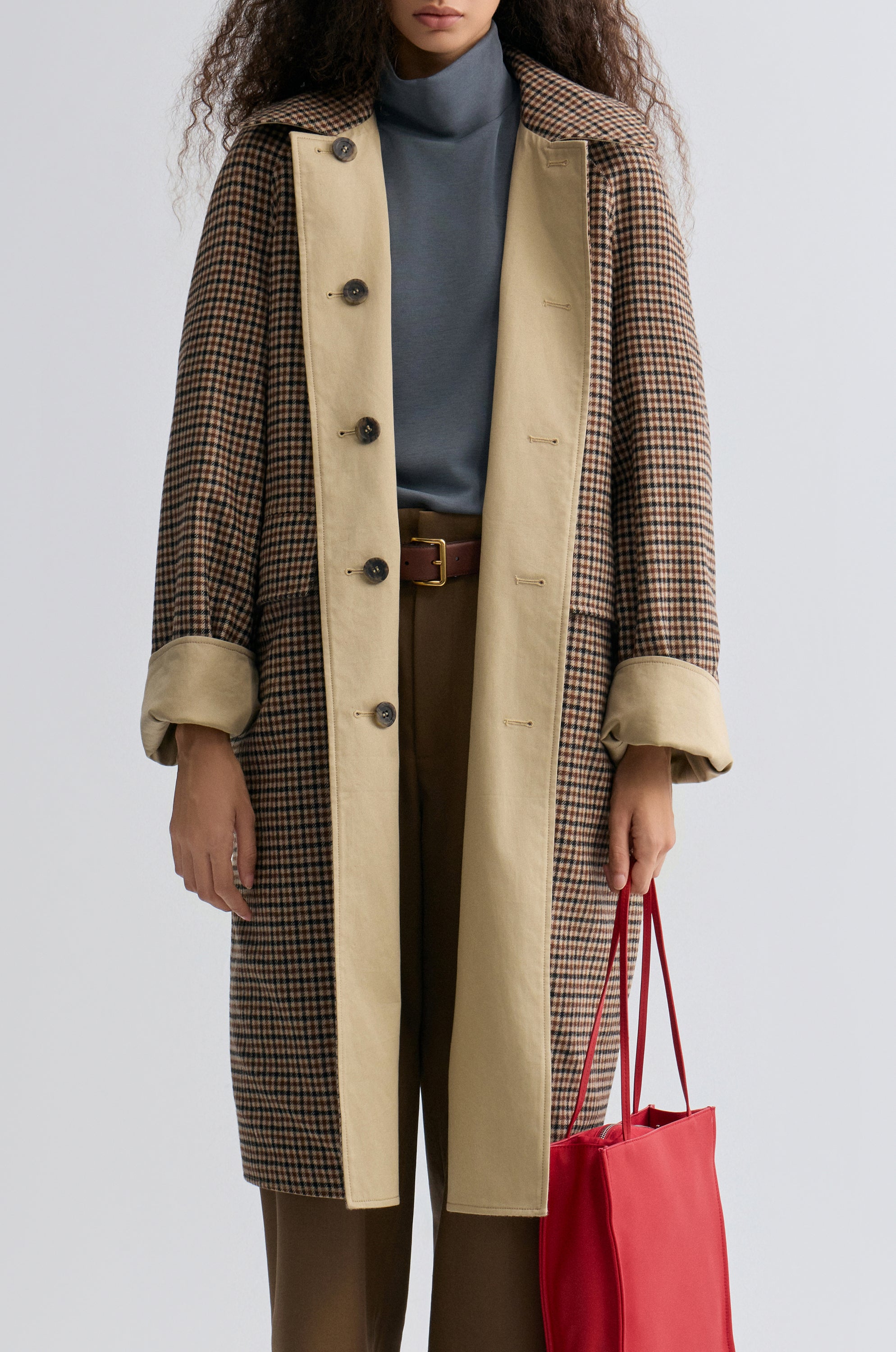 Reversible Twill and Check Trench Coat Beige | Front Row Shop