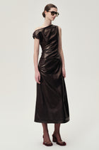 One-shoulder Draped Lambskin Dress Rum