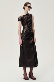 One-shoulder Draped Lambskin Dress Rum