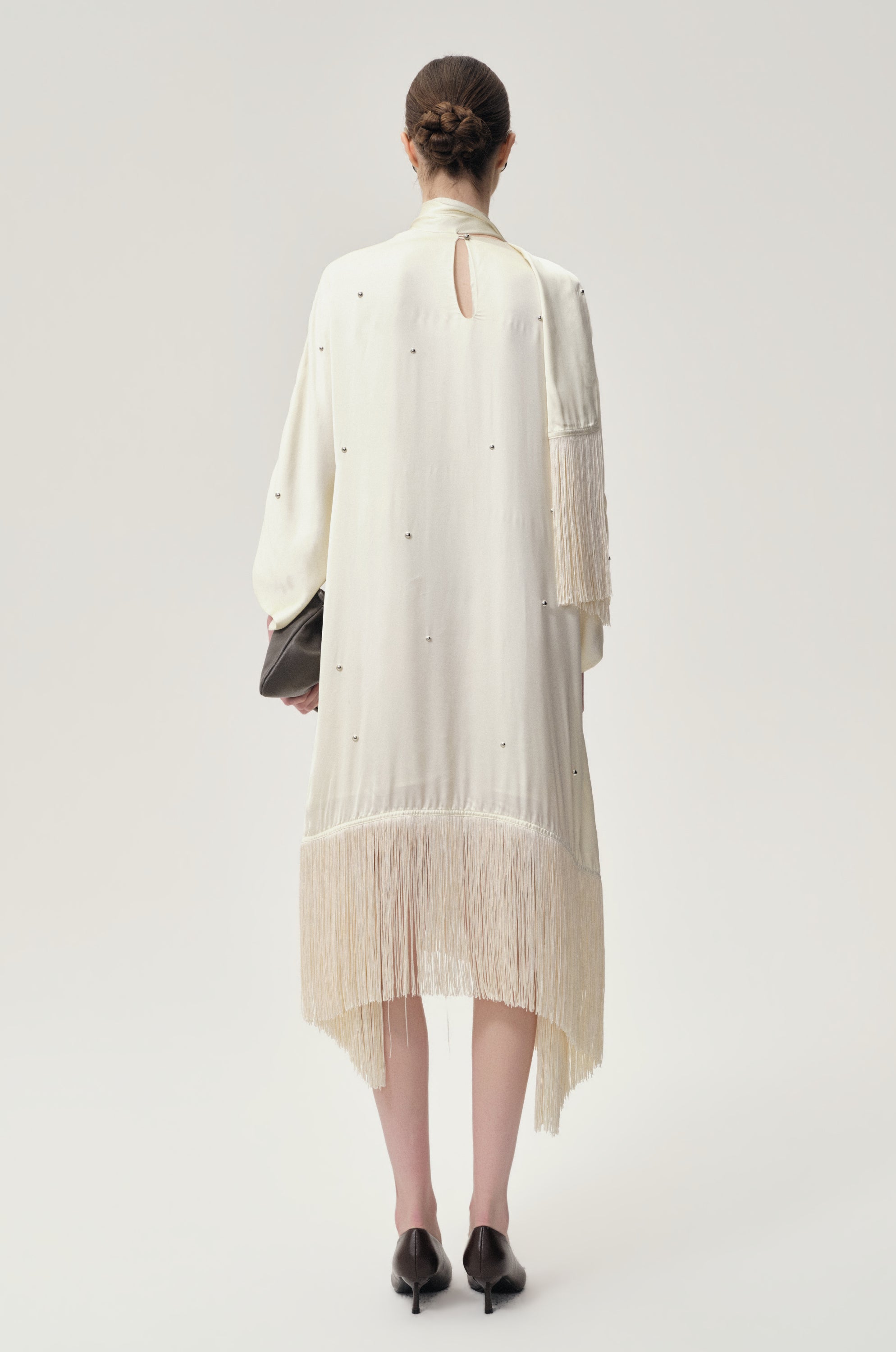 Stud-embellished Scarf Dress Ivory