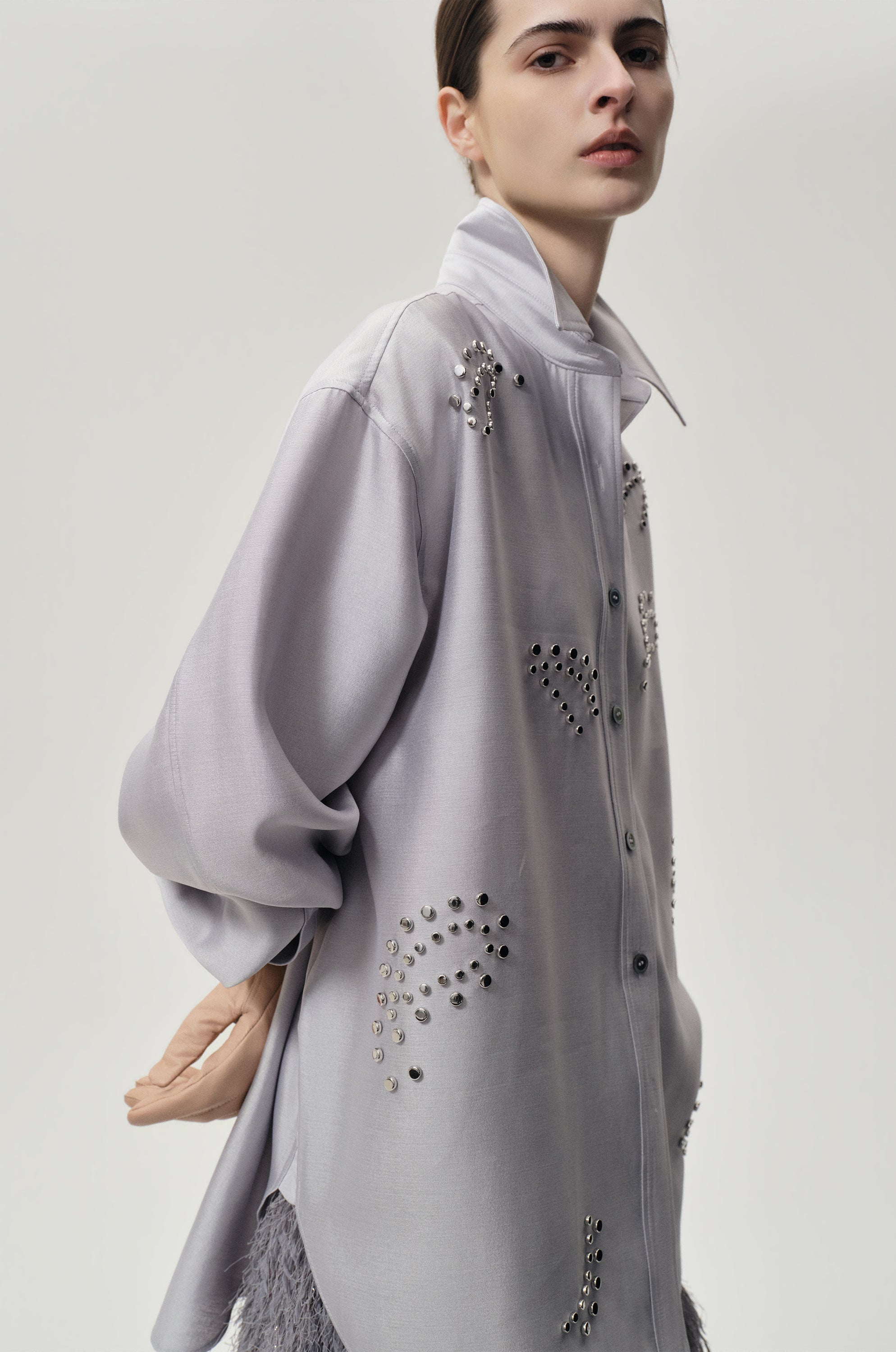 Stud-embellished Shirt Pale Grey
