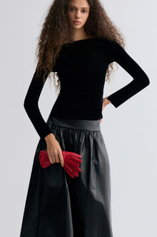 Sheen Velvet Mesh Top Black