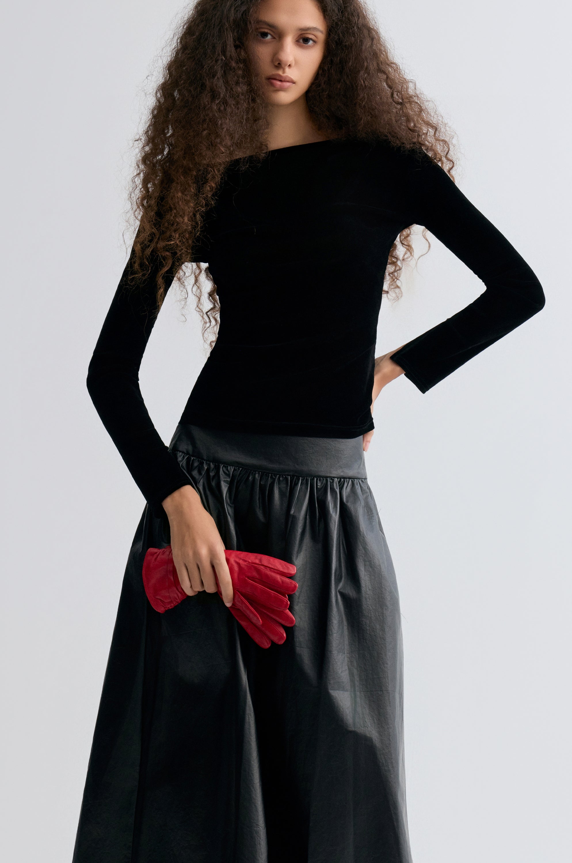 Sheen Velvet Mesh Top Black