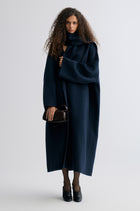 Oversized Double-faced Scarf Coat Navy