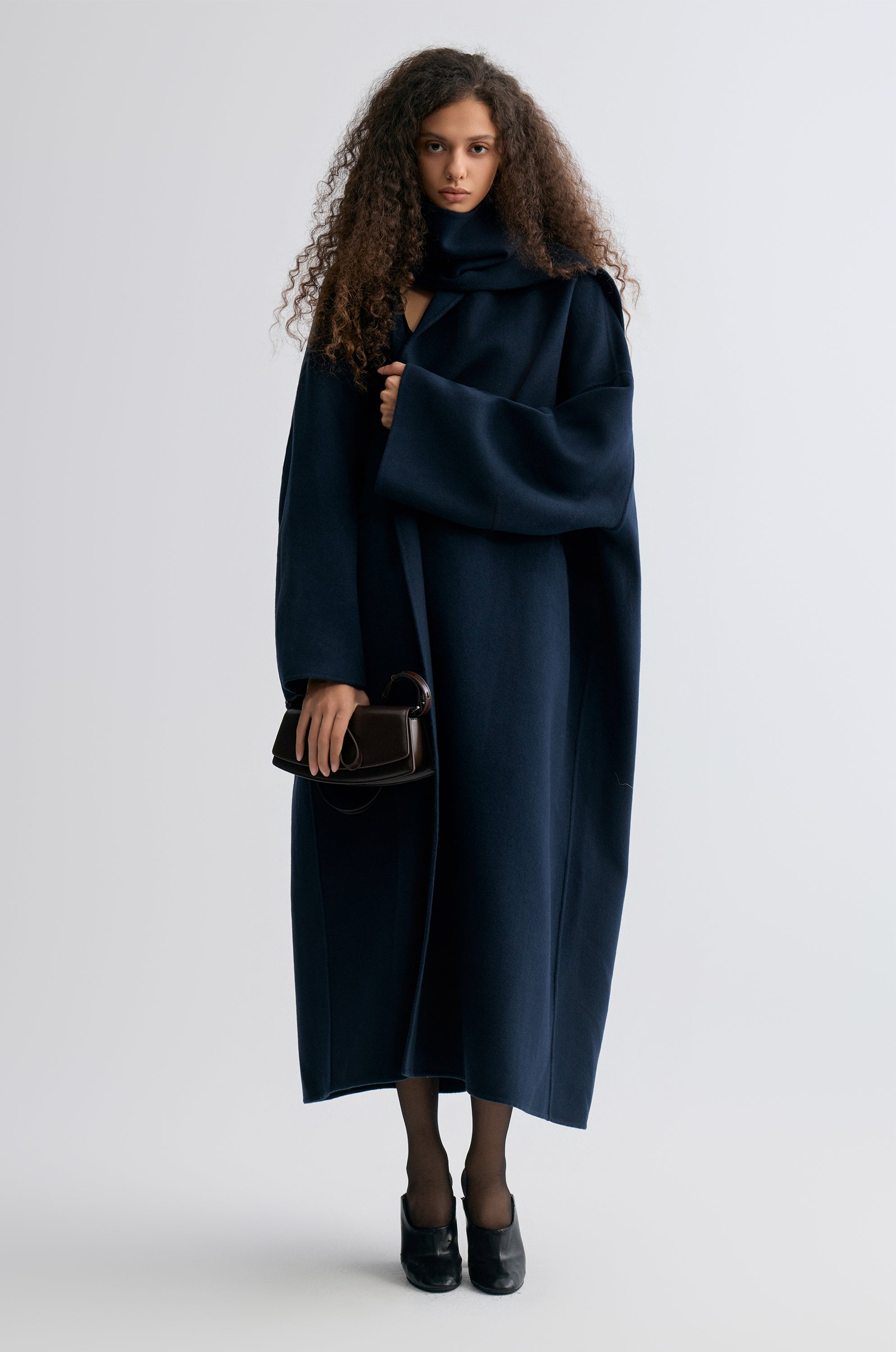 Oversized Double-faced Scarf Coat Navy