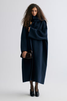Oversized Double-faced Scarf Coat Navy