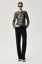 Cigarette Leg Trousers in Silk and Wool Black
