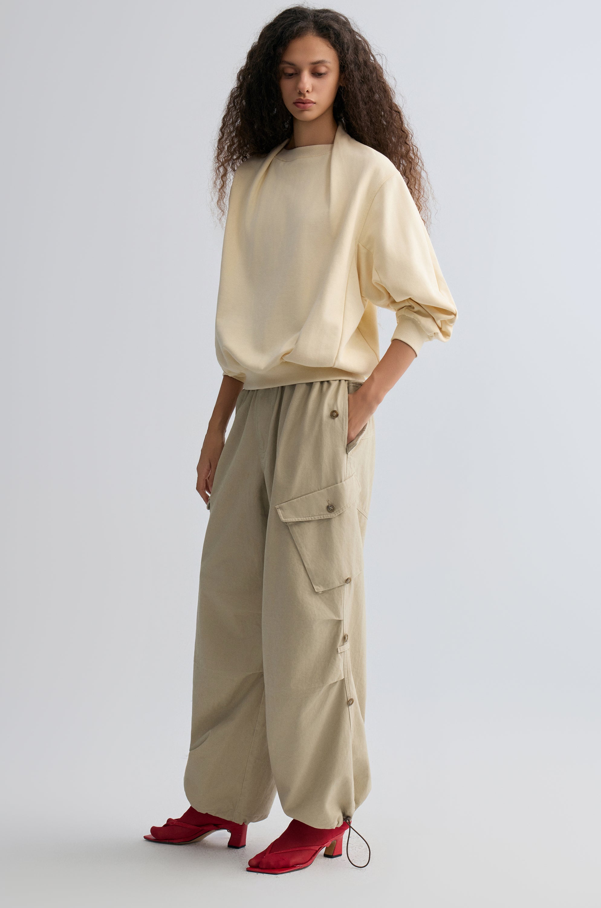 Cotton Panelled Sweater Cream