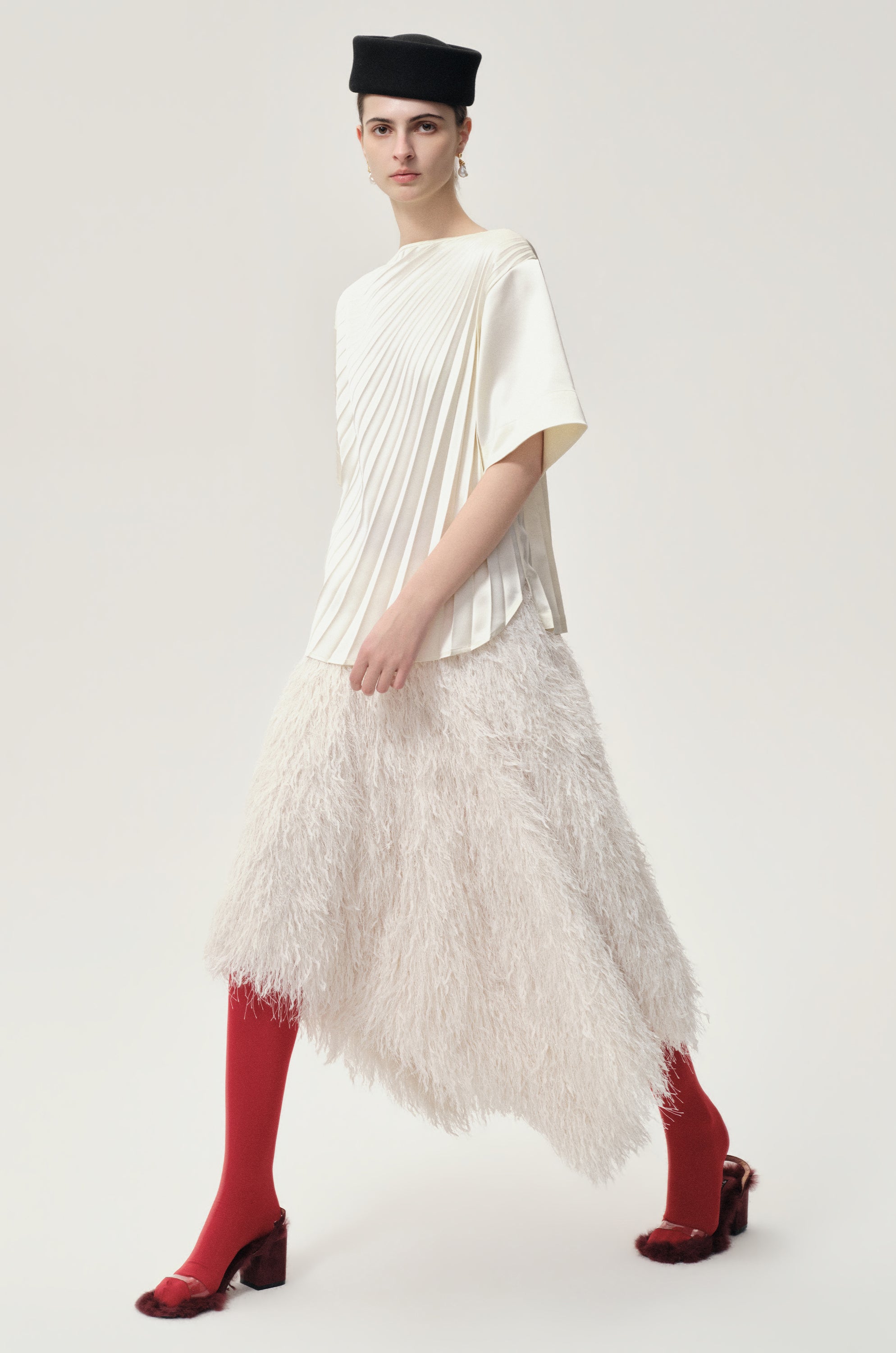 Asymmetrical Pleated Blouse Ecru