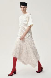 Asymmetrical Pleated Blouse Ecru