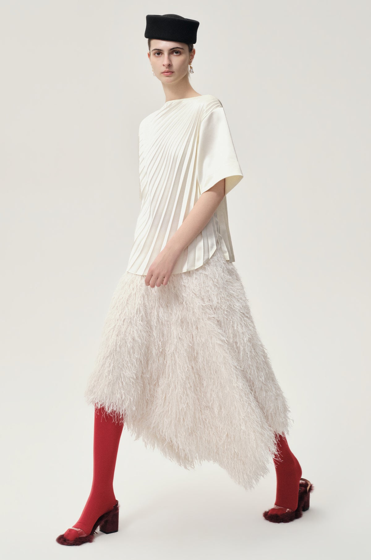 Asymmetrical Pleated Blouse Ecru