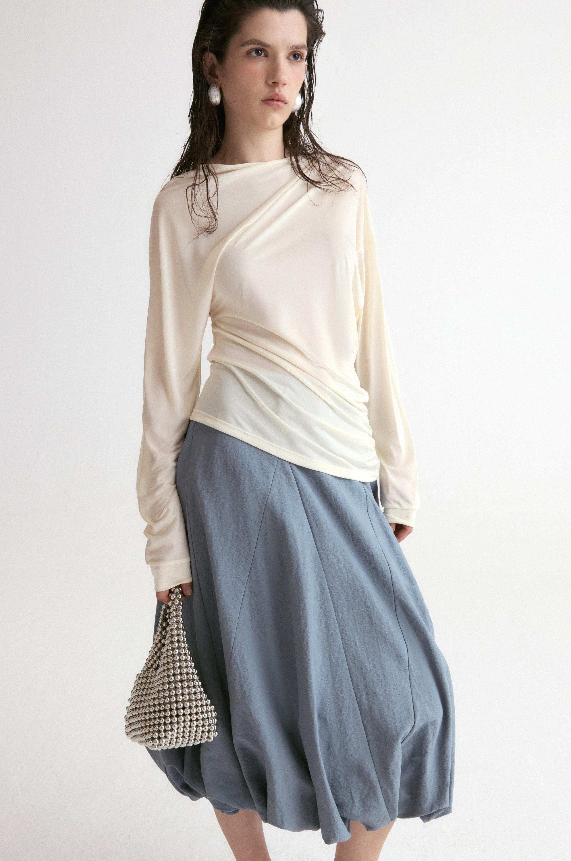 Luma Sheer Draped Top-Vanilla