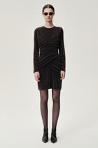 Draped Velvet Mesh  Asymmetric Dress Steel Grey