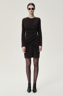 Draped Velvet Mesh  Asymmetric Dress Steel Grey
