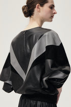 Patchwork Leather Sweater Black/Grey