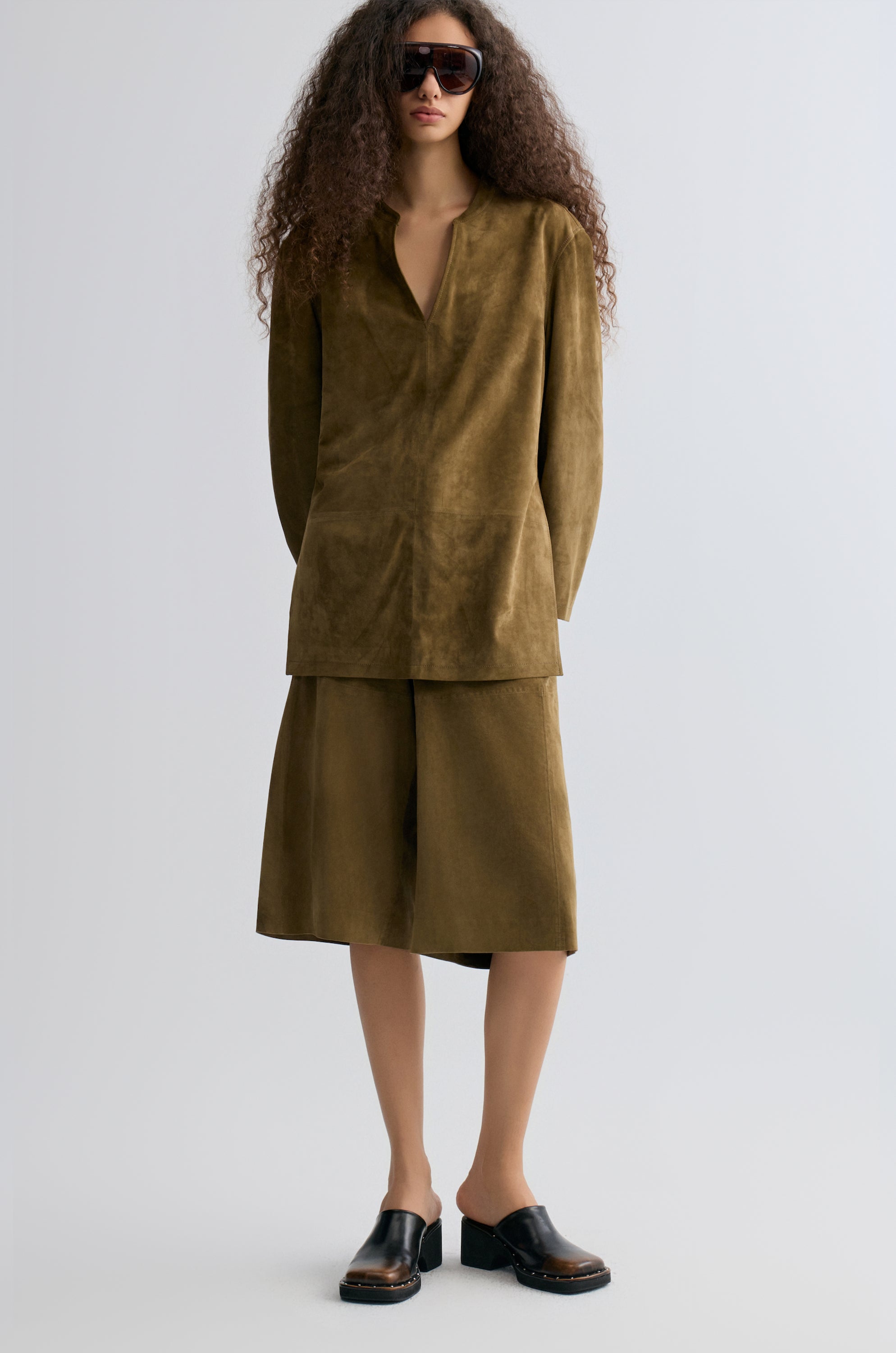 Long Suede  Bermuda Shorts