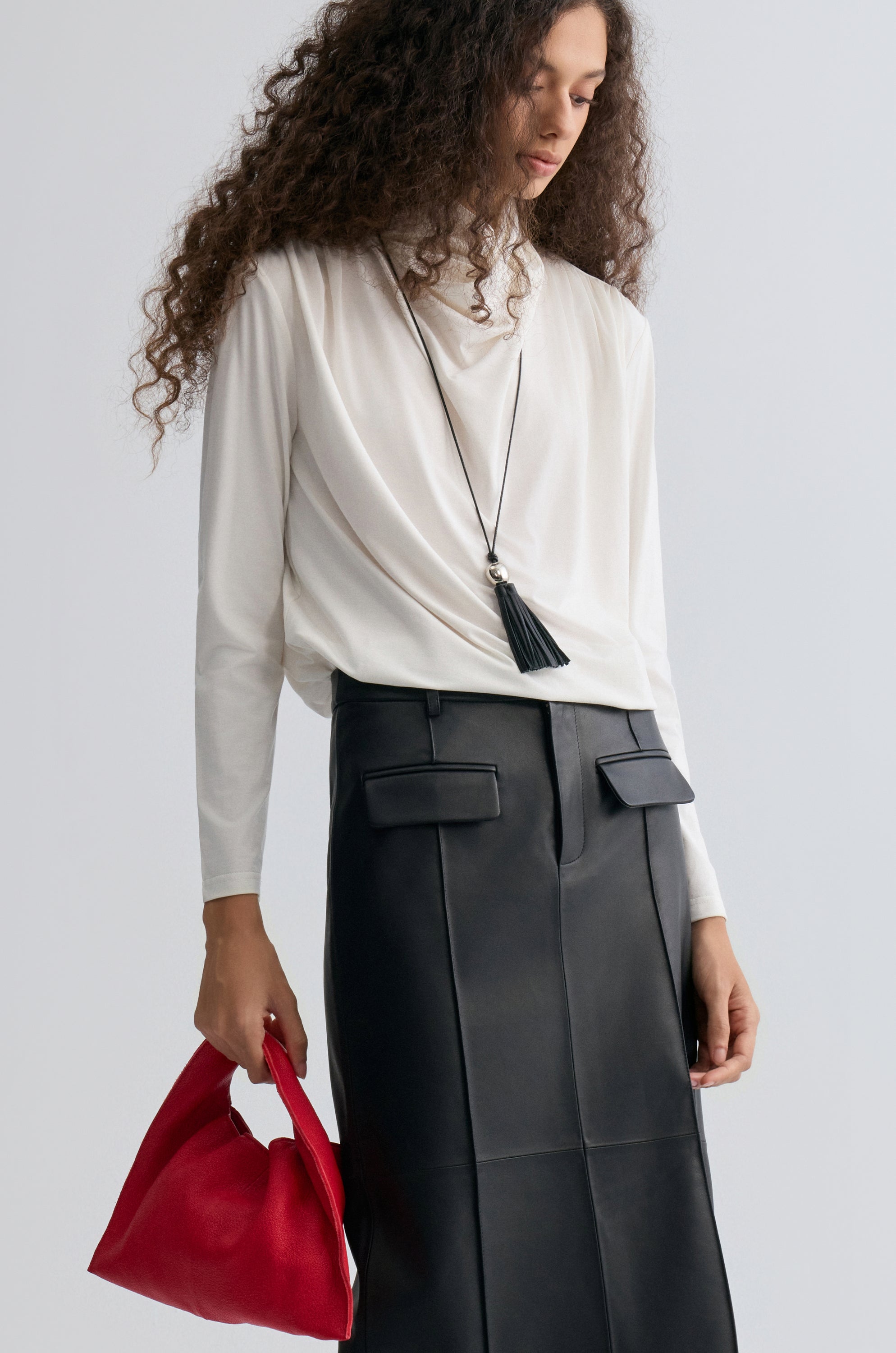 Cowl Jersey Top White