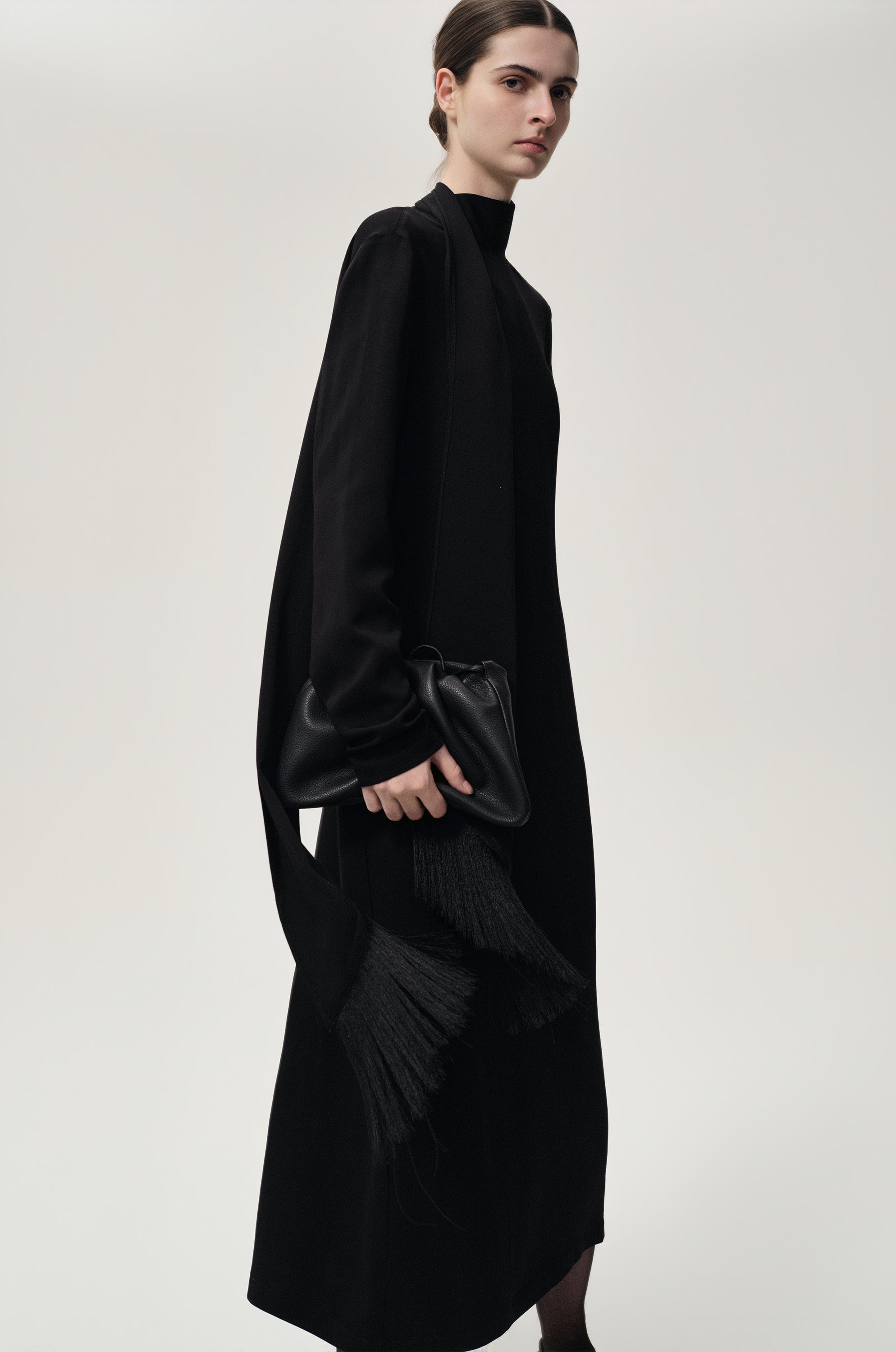 Reversible Fringed Scarf Dress Black