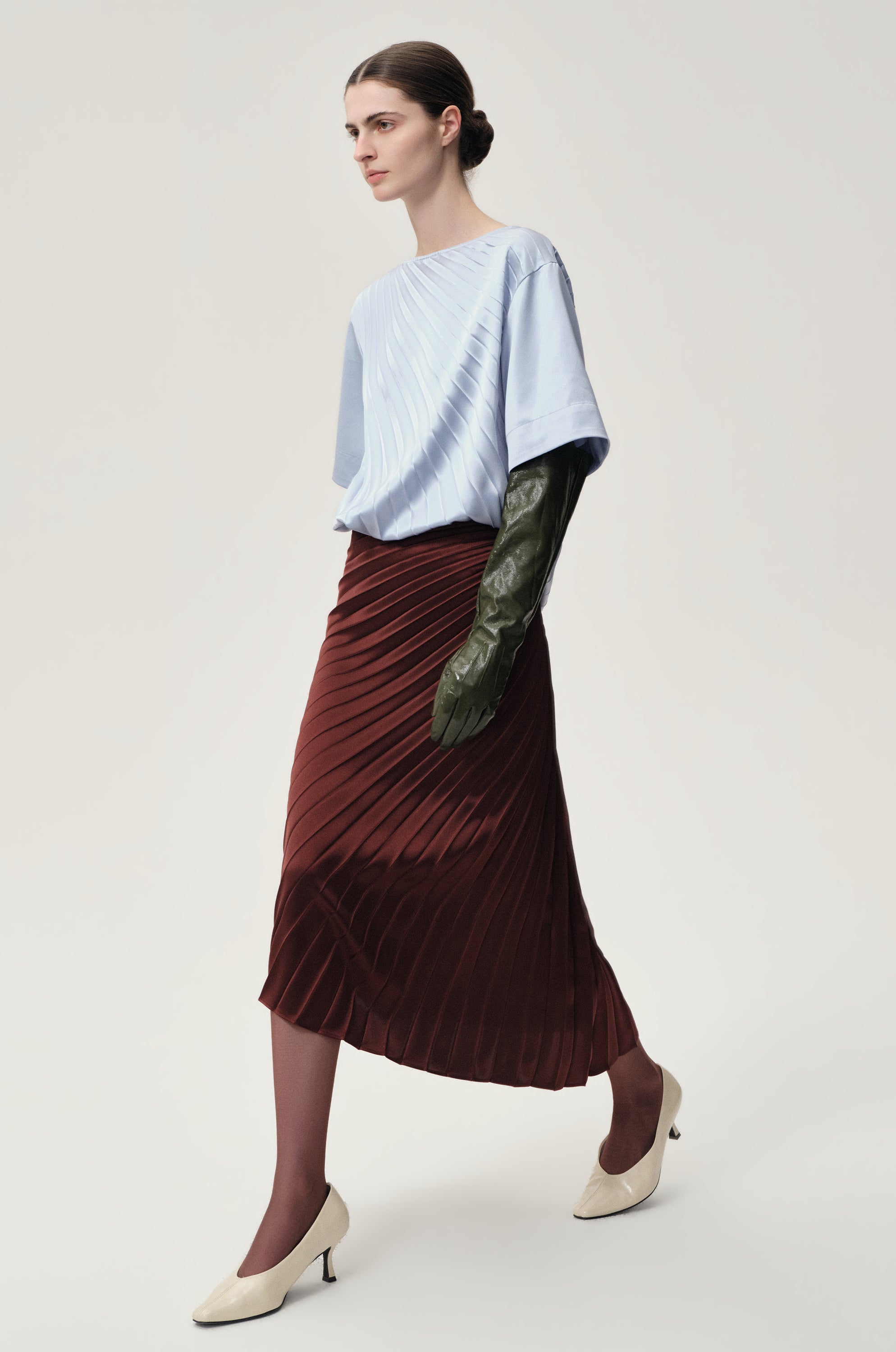 Asymmetrical Pleated Skirt Maroon