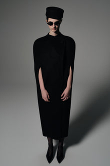 Double-faced Sculptural Wool Cape Coat Black