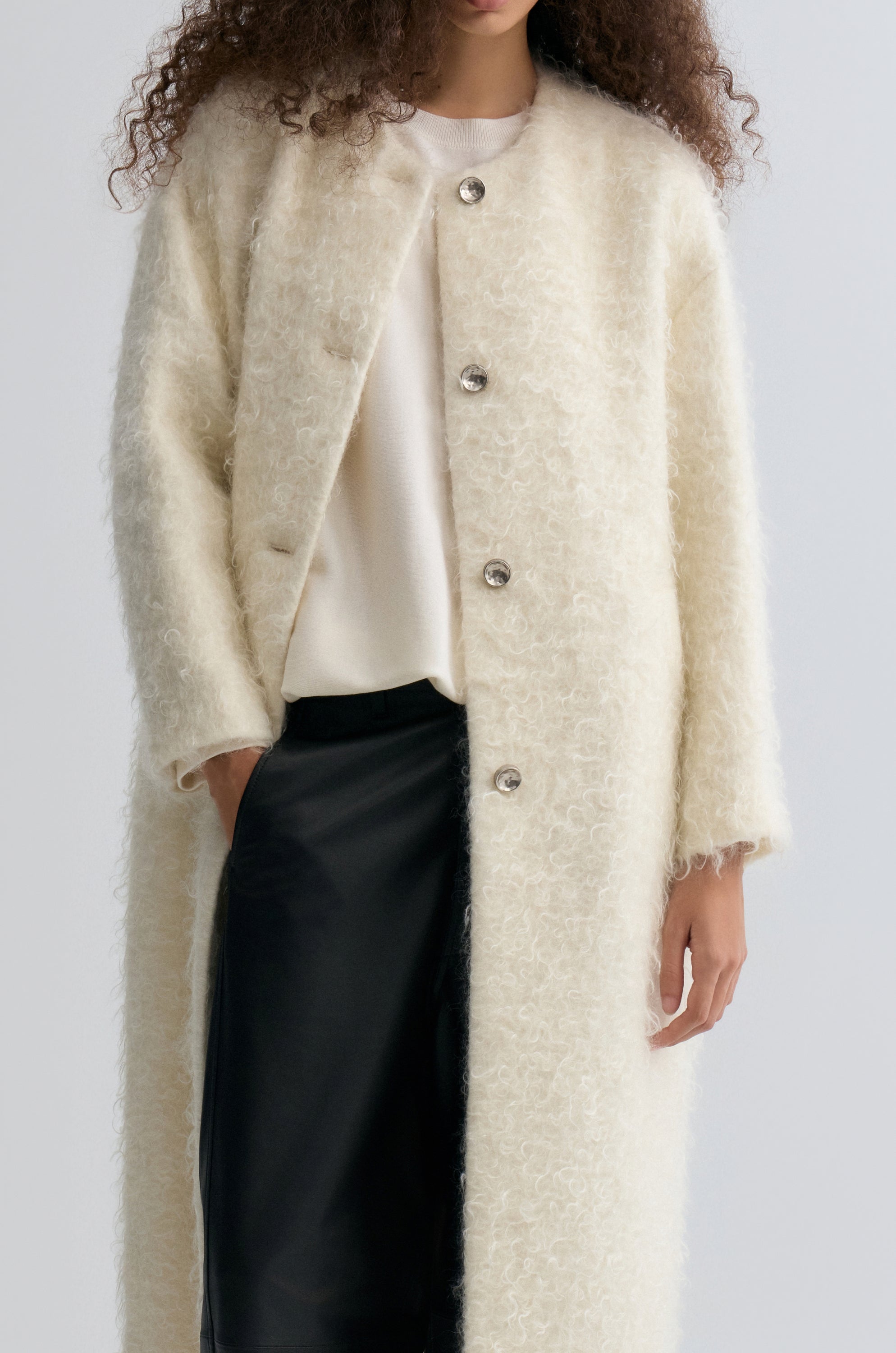 Clara Collarless Coat Cream
