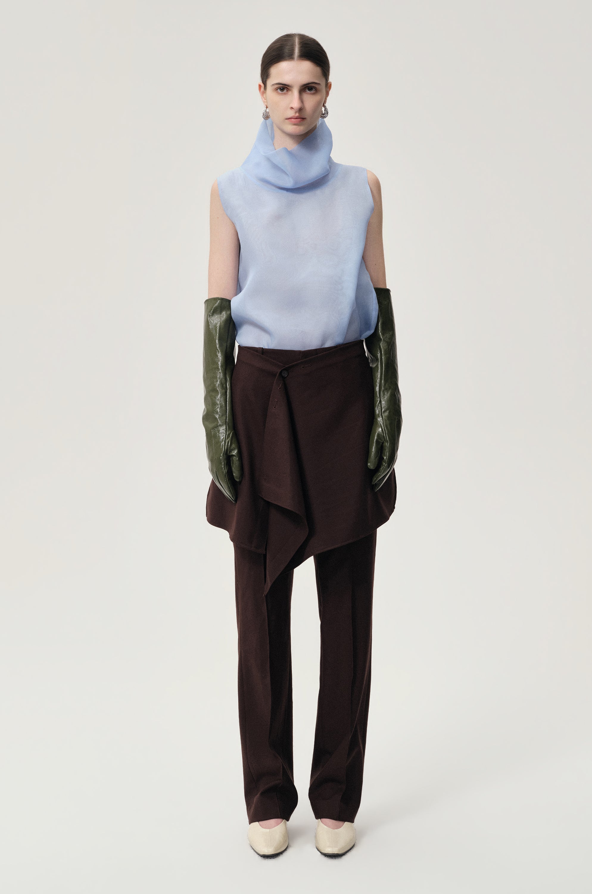 Silk Organza Turtleneck Top Light Blue