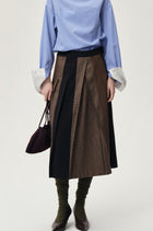 Pleated Color-block Skirt Navy
