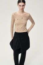 Stud-embellished Mesh Top Nude