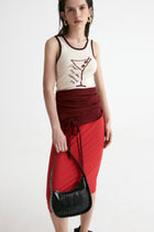 Rib Two-tone Skirt-Red