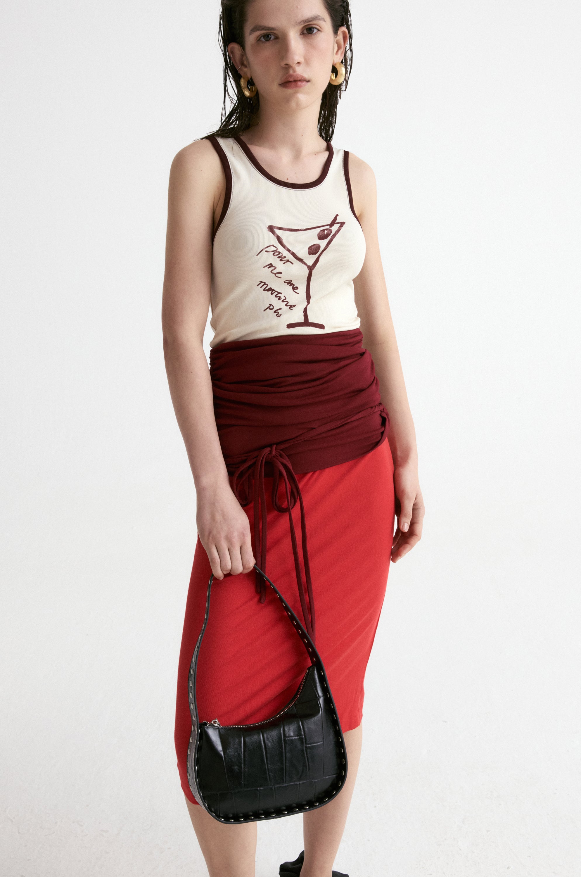 Rib Two-tone Skirt-Red