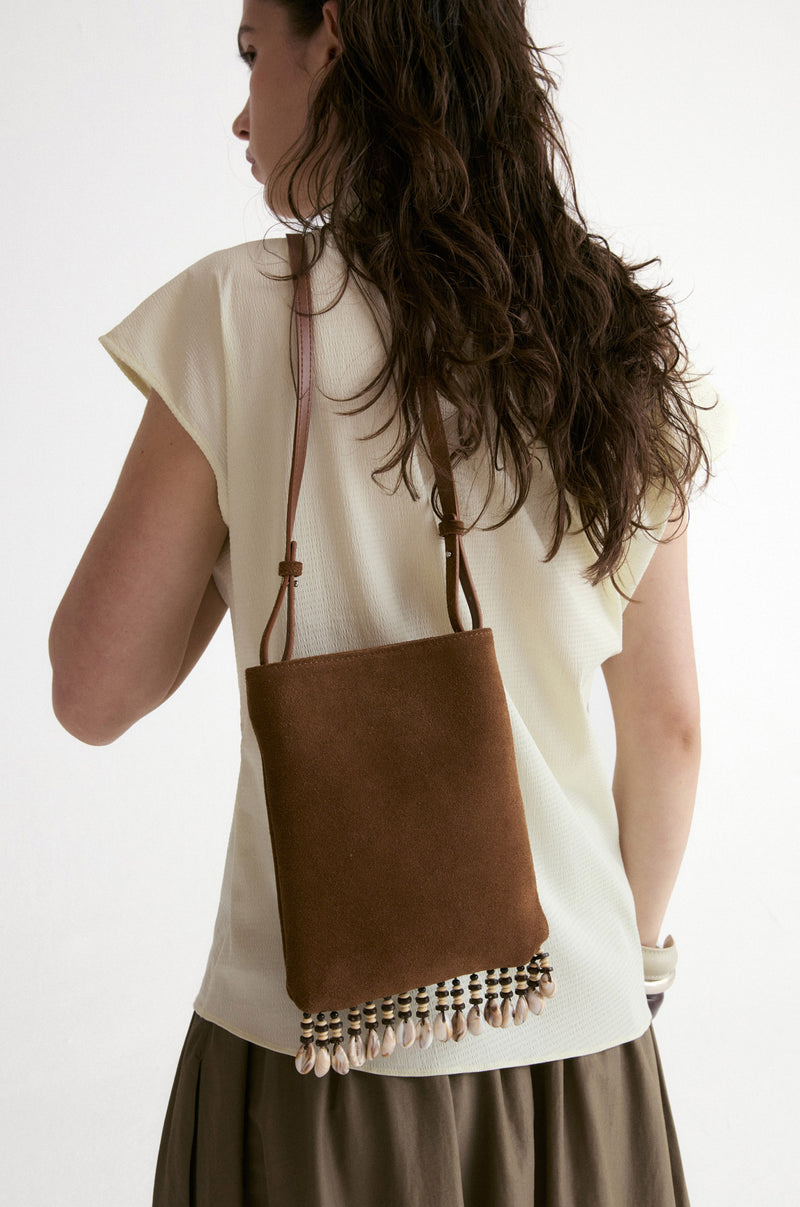 Majorelle Shell Suede Mini Bag-Camel Brown