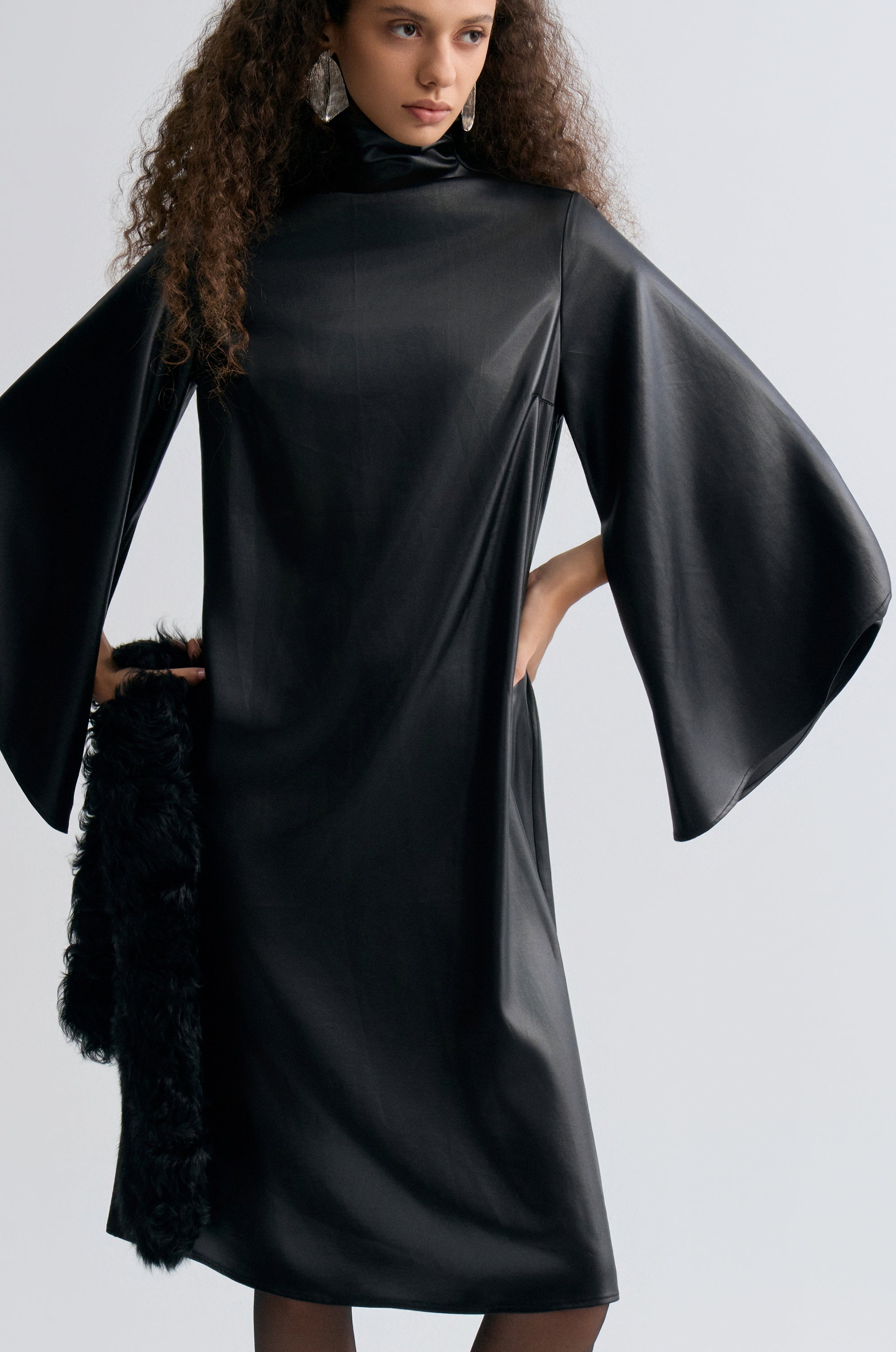 Waxed Slouch-neck Dress