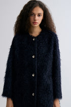 Clara Collarless Coat Dark Blue