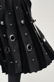 Studded Layered Pleat Skirt Grey Melange