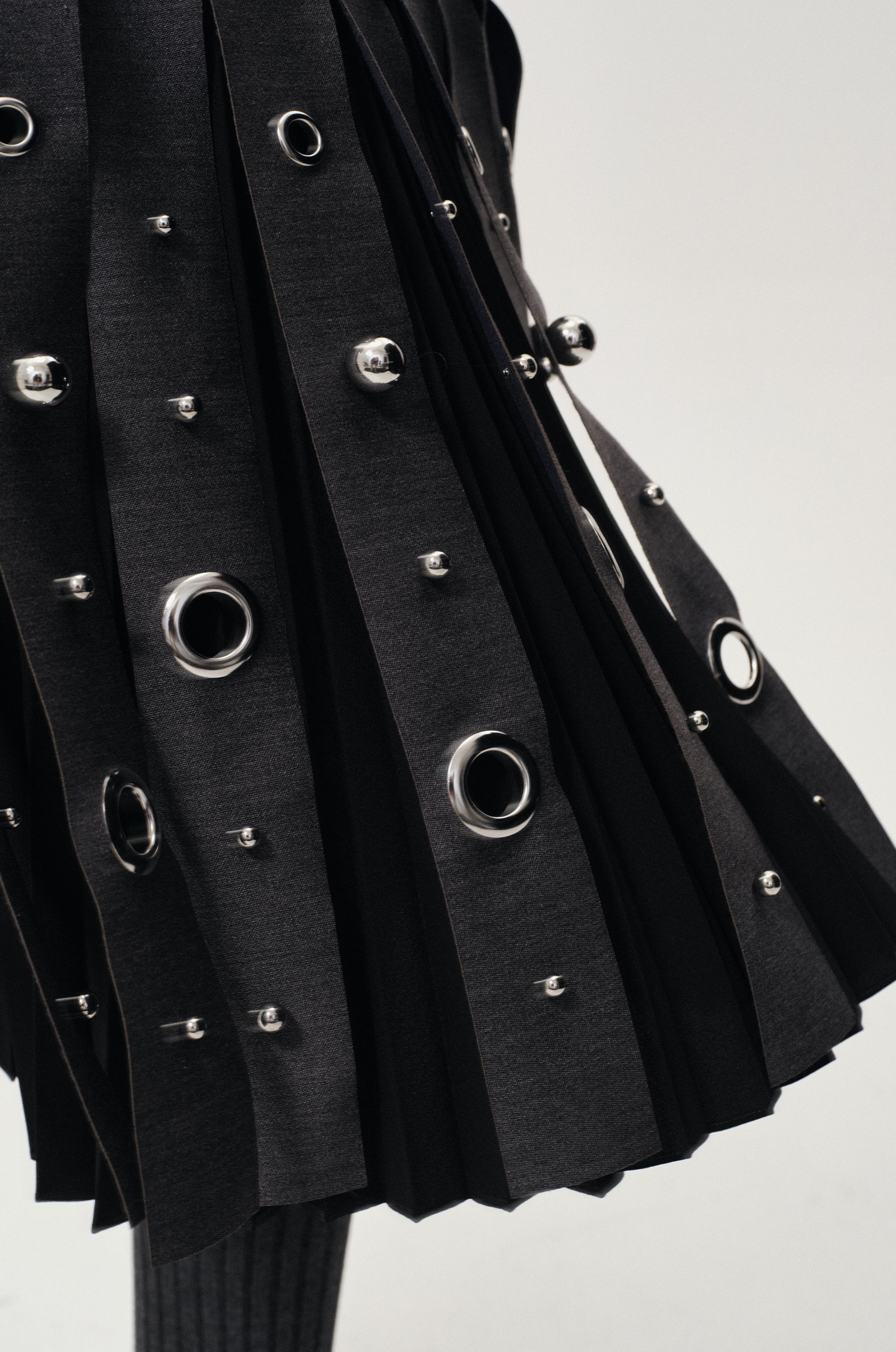 Studded Layered Pleat Skirt Grey Melange