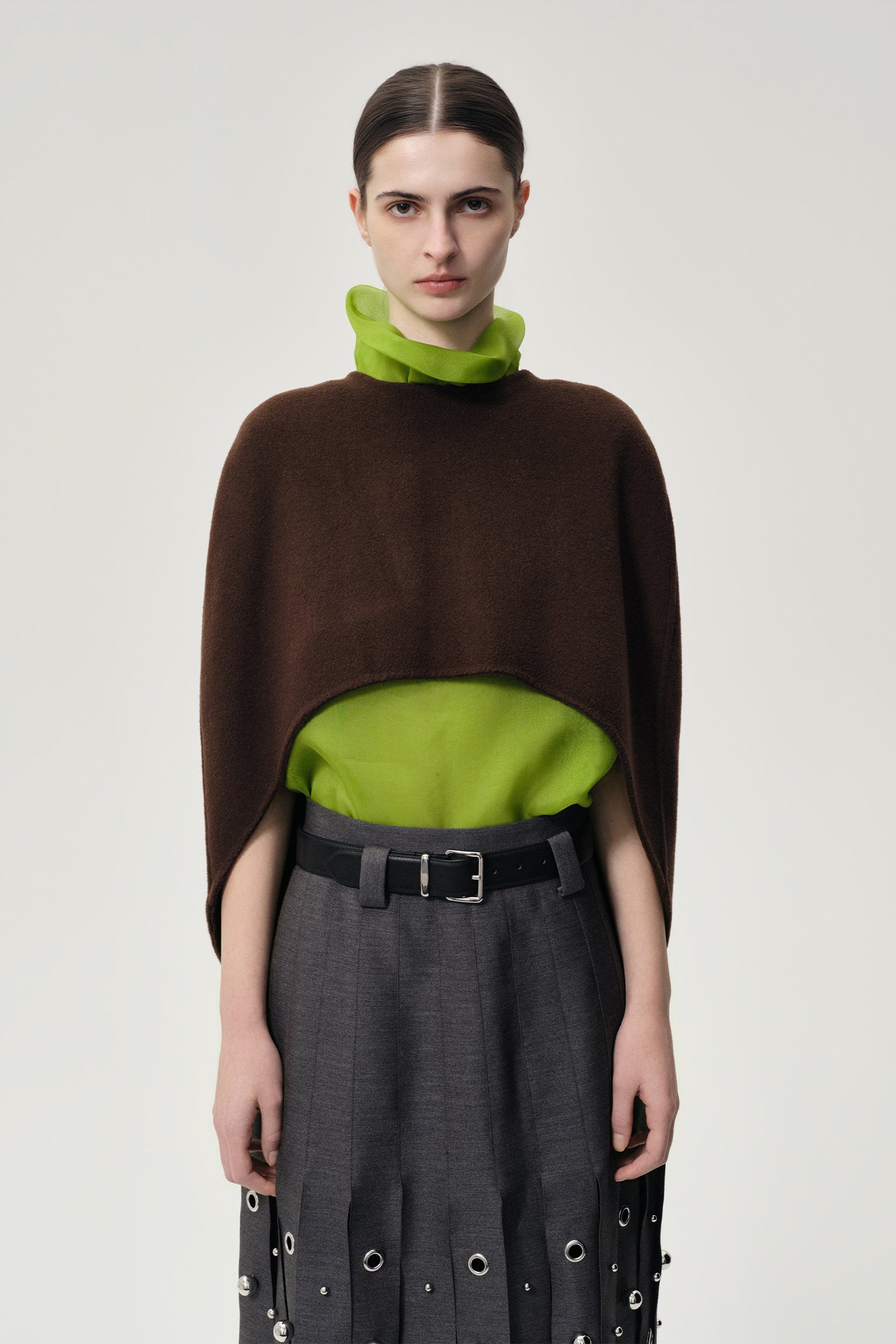 Opera Double-faced  Wool Cape Top Chocolate Brown