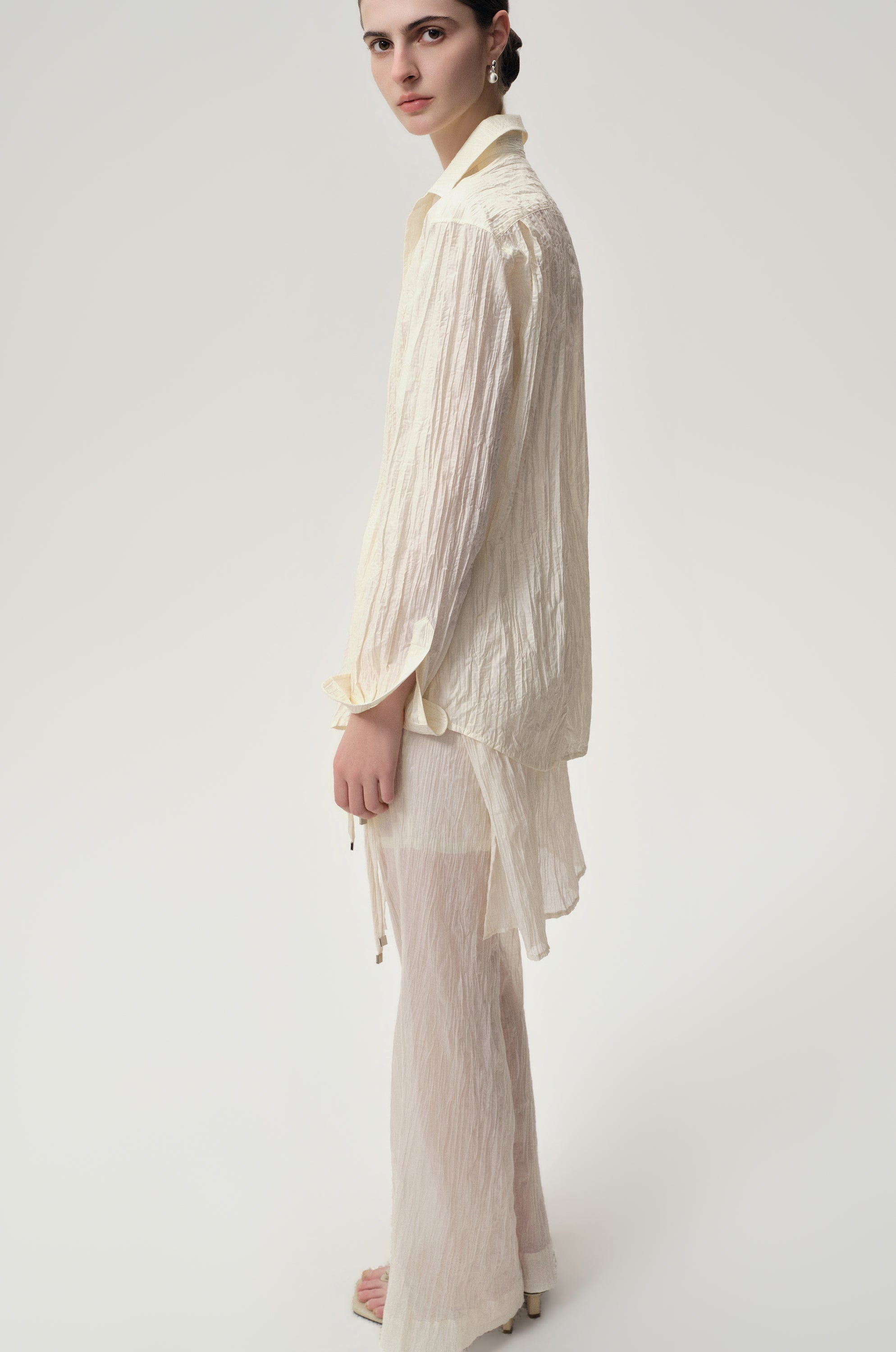 Crinkled Gauze Shirt Ecru