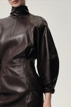 Sculptural Leather Dress Dark Brown