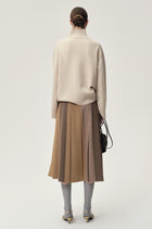 Pleated Color-block Skirt Camel