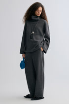 Boxy High Neck Wool Sweater Grey Melange
