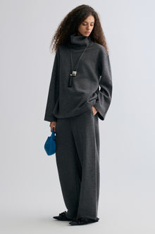 Boxy High Neck Wool Sweater Grey Melange