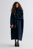 Oversized Double-faced Scarf Coat Navy