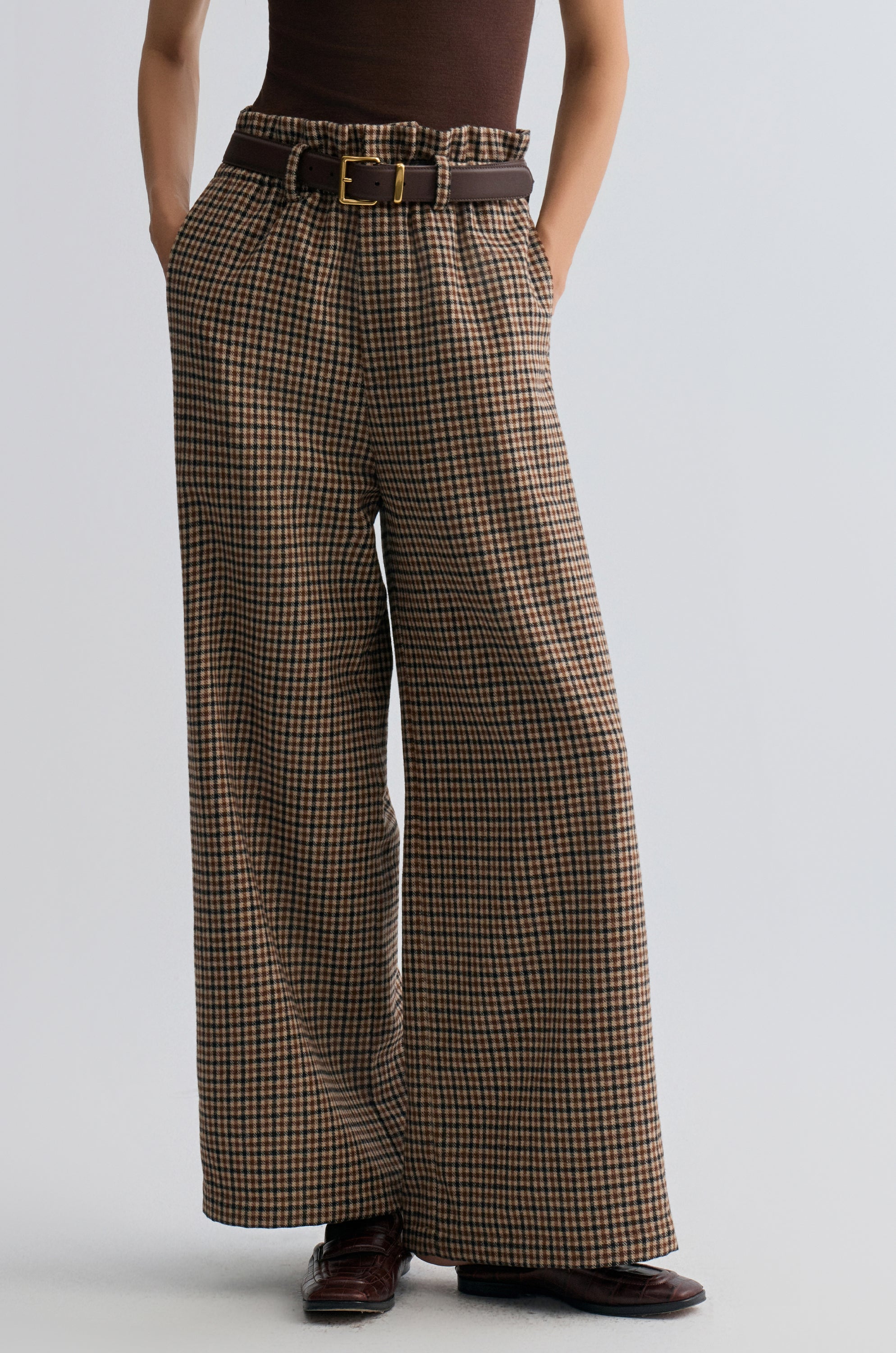 Check Wide-leg Trousers