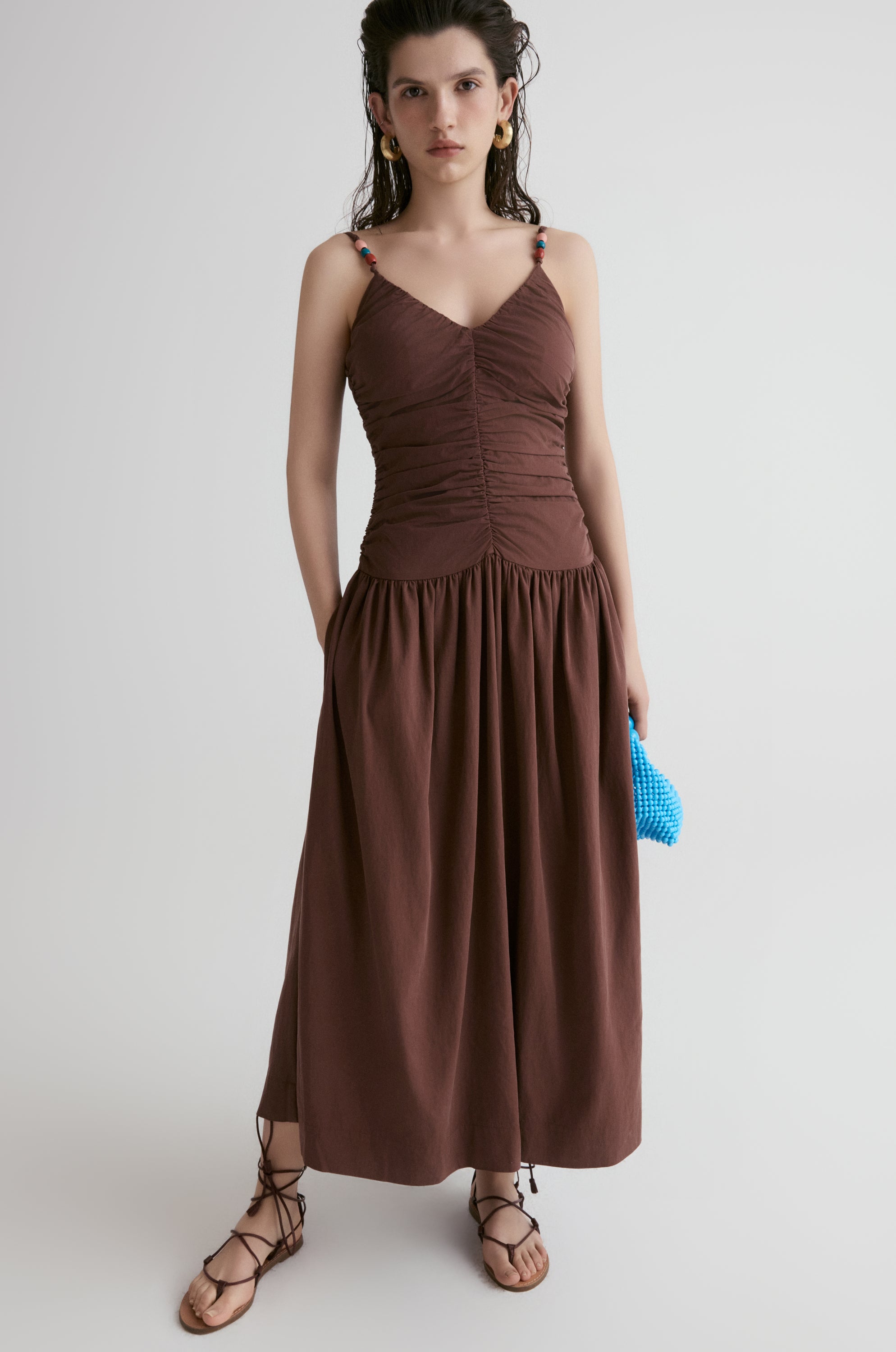 Tuscany Drape Cami Dress-Crimson