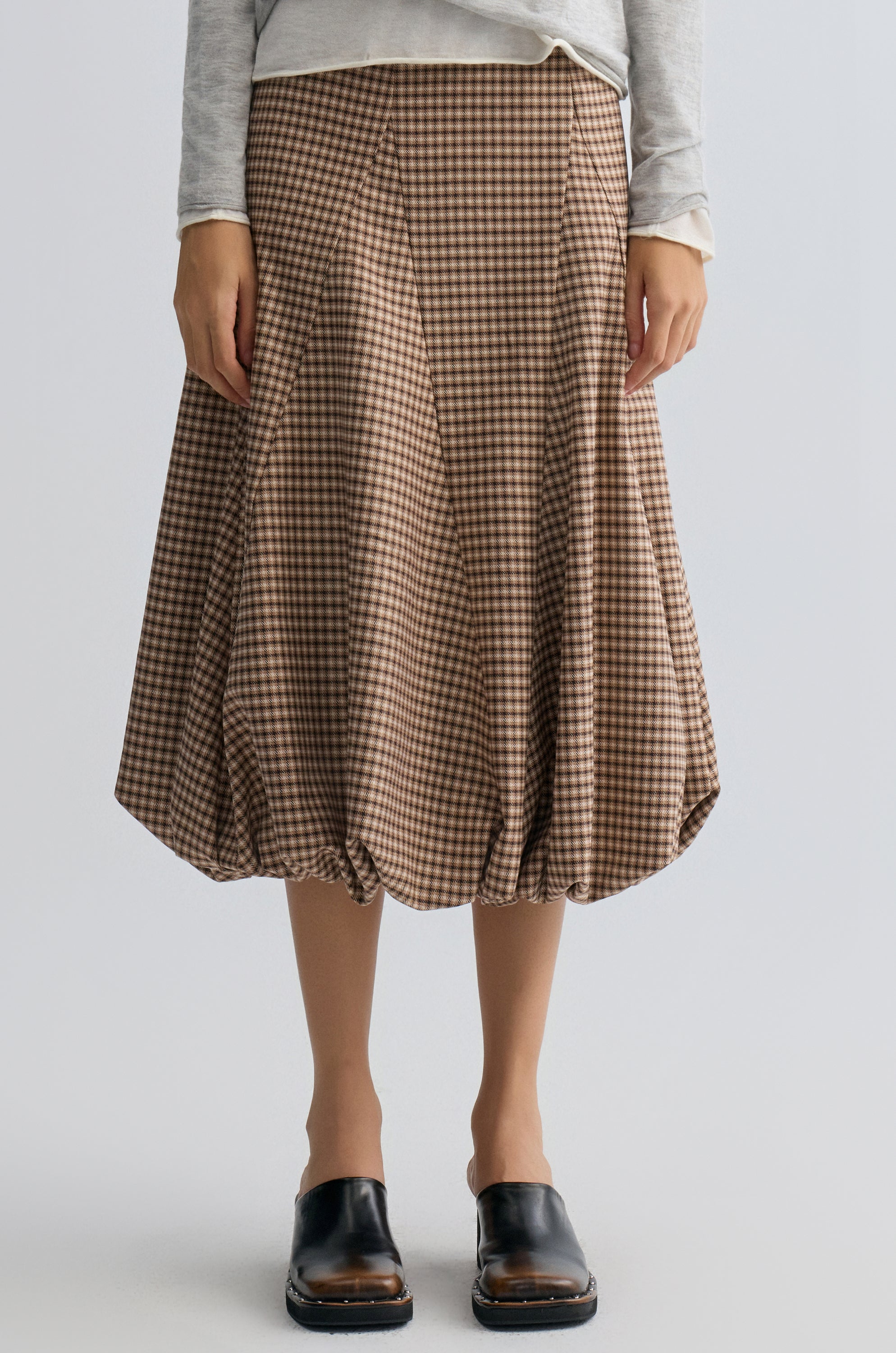 Tulip Checked Ballon-hem Skirt